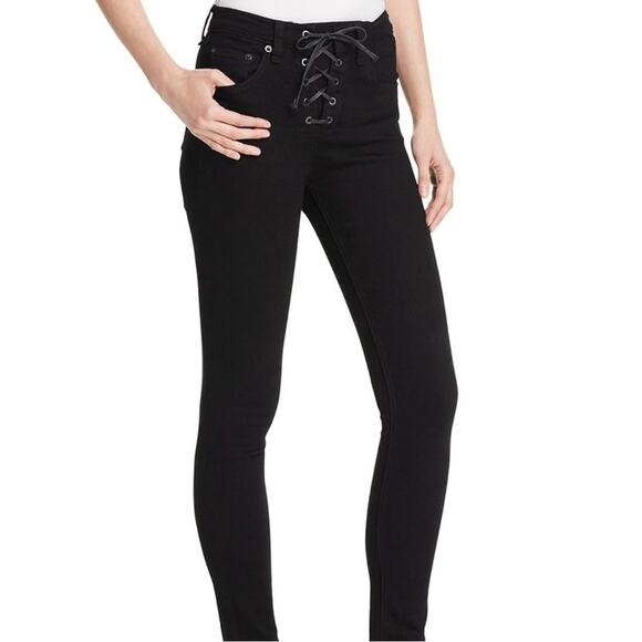Rag & Bone Lace Up Skinny Jeans Black Coal cotton blend casual pockets high rise - Picture 13 of 13